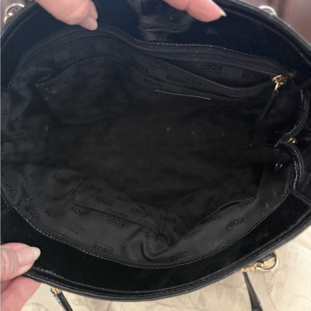 Michael Kors Shiny Black Tote with Gold Chain - Picture 2 of 2